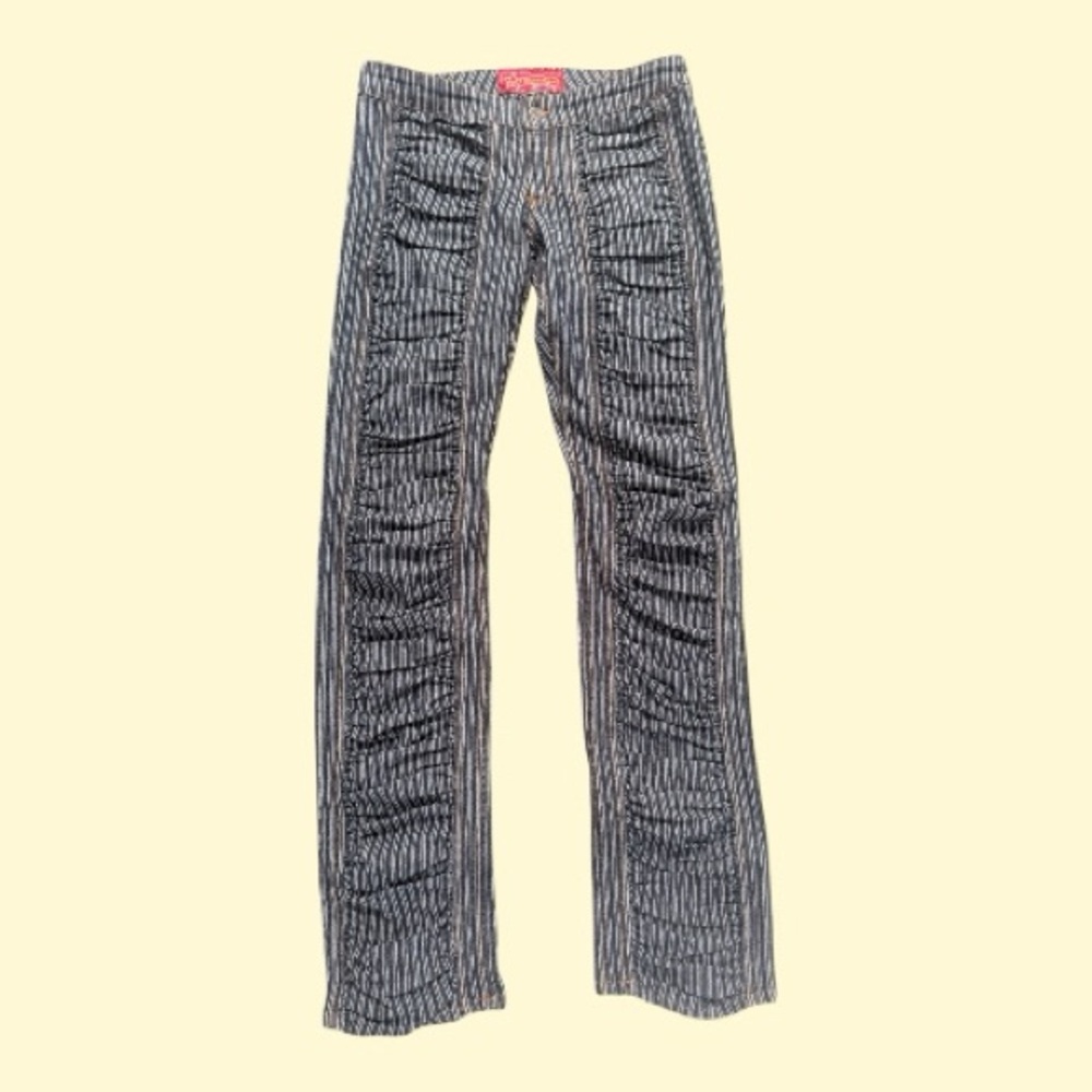 Fever RARE ruched Black and White Striped Boot Cut Jeans